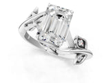 White gold Emerald Cut Solitaire Twist Engagement Ring with Leaf Accents and Prong Setting_20