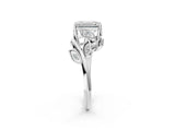White gold Emerald Cut Solitaire Twist Engagement Ring with Leaf Accents and Prong Setting_21