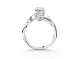 White gold Emerald Cut Solitaire Twist Engagement Ring with Leaf Accents and Prong Setting_22