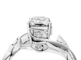 White gold Emerald Cut Solitaire Twist Engagement Ring with Leaf Accents and Prong Setting_23
