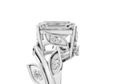 White gold Emerald Cut Solitaire Twist Engagement Ring with Leaf Accents and Prong Setting_24
