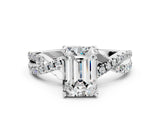 White gold Emerald Cut Solitaire Twist Pave Diamond Engagement Ring with Prong Setting_125