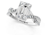White gold Emerald Cut Solitaire Twist Pave Diamond Engagement Ring with Prong Setting_126