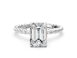 White gold Emerald Cut Solitaire Twisted Band 4-Prong Ring_213