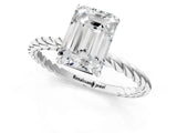 White gold Emerald Cut Solitaire Twisted Band 4-Prong Ring_214
