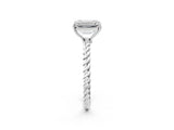 White gold Emerald Cut Solitaire Twisted Band 4-Prong Ring_215