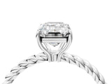White gold Emerald Cut Solitaire Twisted Band 4-Prong Ring_217