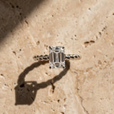 White gold Emerald Cut Solitaire Twisted Band with Four-Prong Setting_15