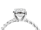 White gold Emerald Cut Solitaire Twisted Band with Four-Prong Setting_164