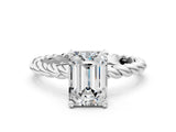 White gold Emerald Cut Solitaire Twisted Band with Four-Prong Setting_166