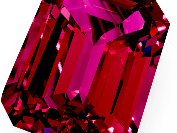 Platinum Emerald Cut Garnet Solitaire Twisted Band with Round  Accents and Prong Setting