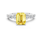 White gold Emerald Cut Solitaire Yellow Sapphire Ring with Pave Band and Four-Prong Setting_24