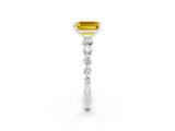White gold Emerald Cut Solitaire Yellow Sapphire Ring with Pave Band and Four-Prong Setting_26