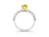 White gold Emerald Cut Solitaire Yellow Sapphire Ring with Pave Band and Four-Prong Setting_27