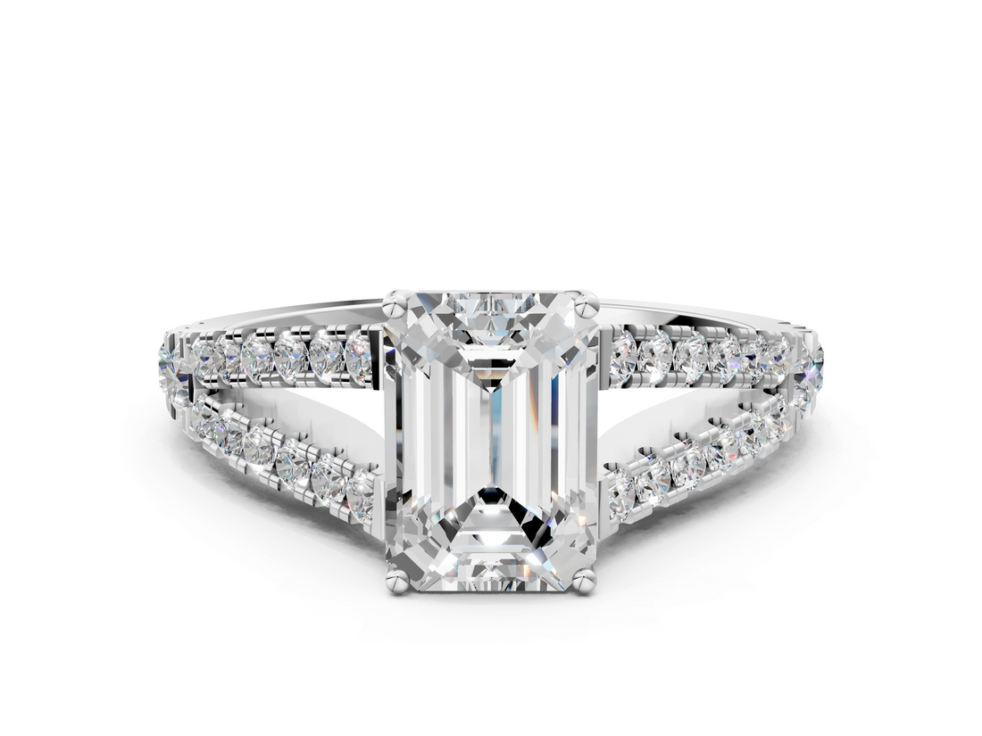 White gold Emerald Cut Split Shank Pave Diamond Engagement Ring with Four-Prong Setting_28