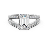 White gold Emerald Cut Split Shank Pave Diamond Ring with Four-Prong Setting_46