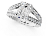 White gold Emerald Cut Split Shank Pave Diamond Ring with Four-Prong Setting_47