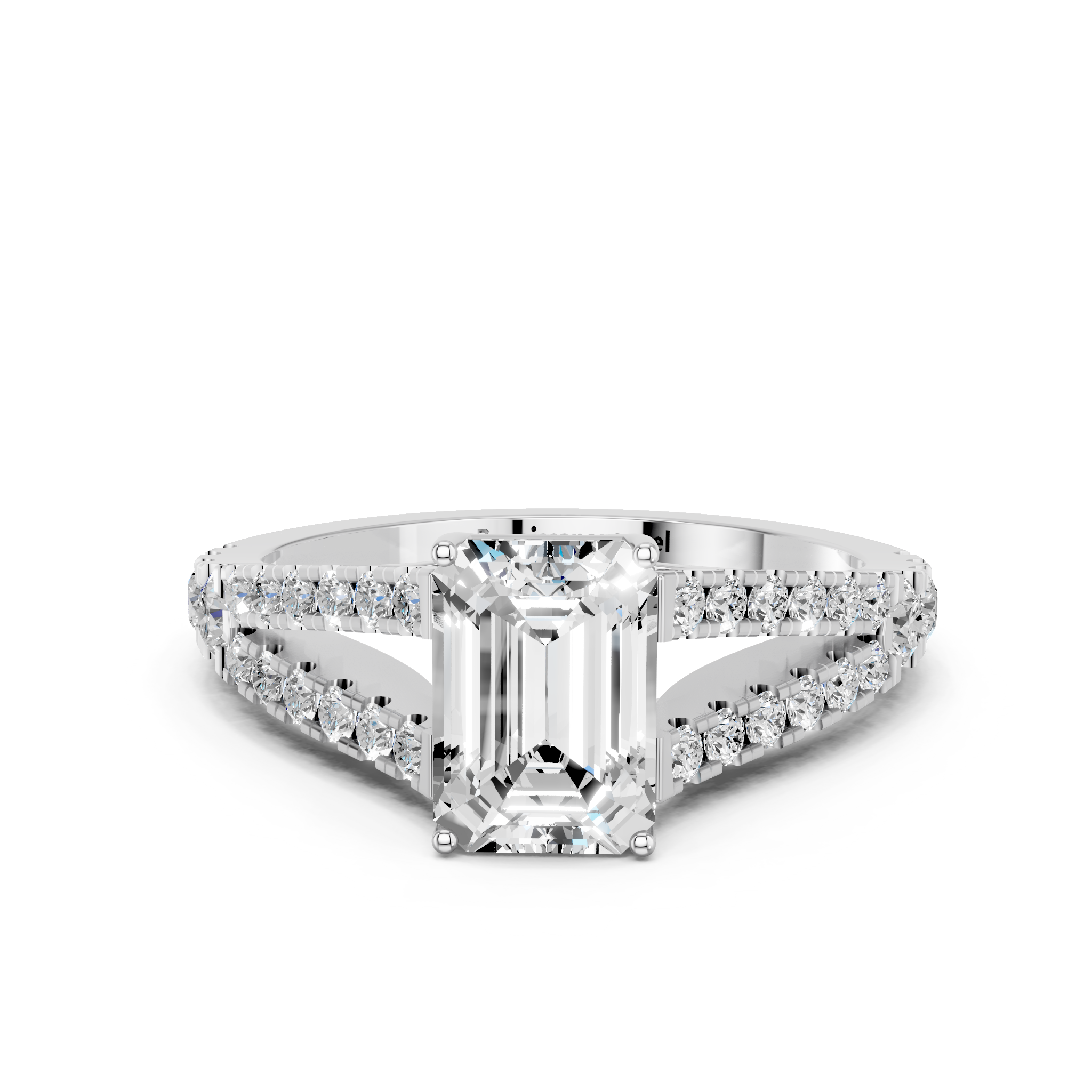 White gold Emerald Cut Split Shank Pave Engagement Ring with Four-Prong Setting_17