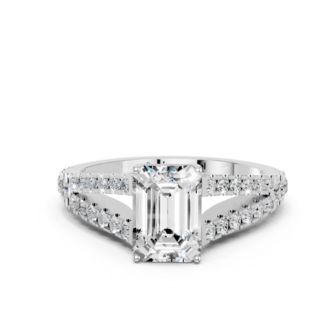 White gold Emerald Cut Split Shank Pave Engagement Ring with Four-Prong Setting_17