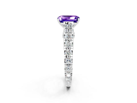 White gold Emerald Cut Tanzanite Classic Solitaire Ring with Pavé Band and Four-Prong Setting_2