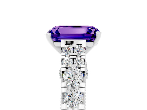 White gold Emerald Cut Tanzanite Classic Solitaire Ring with Pavé Band and Four-Prong Setting_5