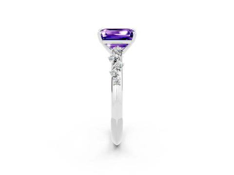 White gold Emerald Cut Tanzanite Cluster Side Stone Solitaire Ring with Prong Setting_26
