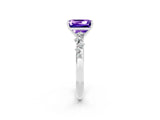 White gold Emerald Cut Tanzanite Cluster Side Stone Solitaire Ring with Prong Setting_26