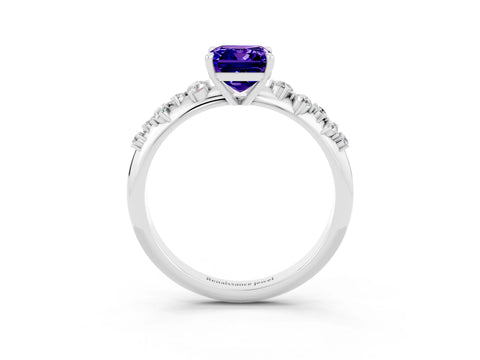 White gold Emerald Cut Tanzanite Cluster Side Stone Solitaire Ring with Prong Setting_27