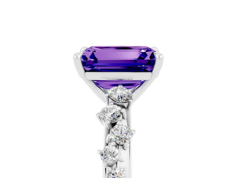 White gold Emerald Cut Tanzanite Cluster Side Stone Solitaire Ring with Prong Setting_29