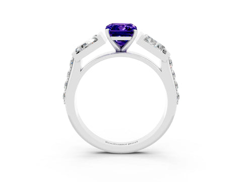White gold Emerald Cut Tanzanite Engagement Ring with Baguette Side Stones and Channel Set Band_3