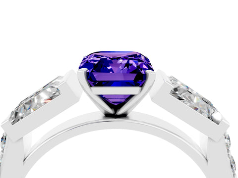 White gold Emerald Cut Tanzanite Engagement Ring with Baguette Side Stones and Channel Set Band_4