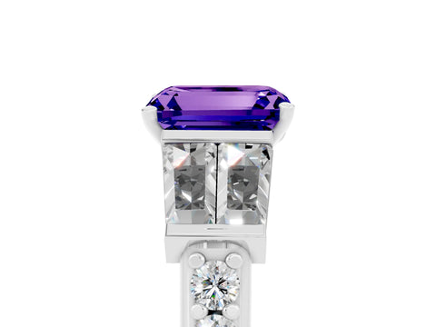 White gold Emerald Cut Tanzanite Engagement Ring with Baguette Side Stones and Channel Set Band_5