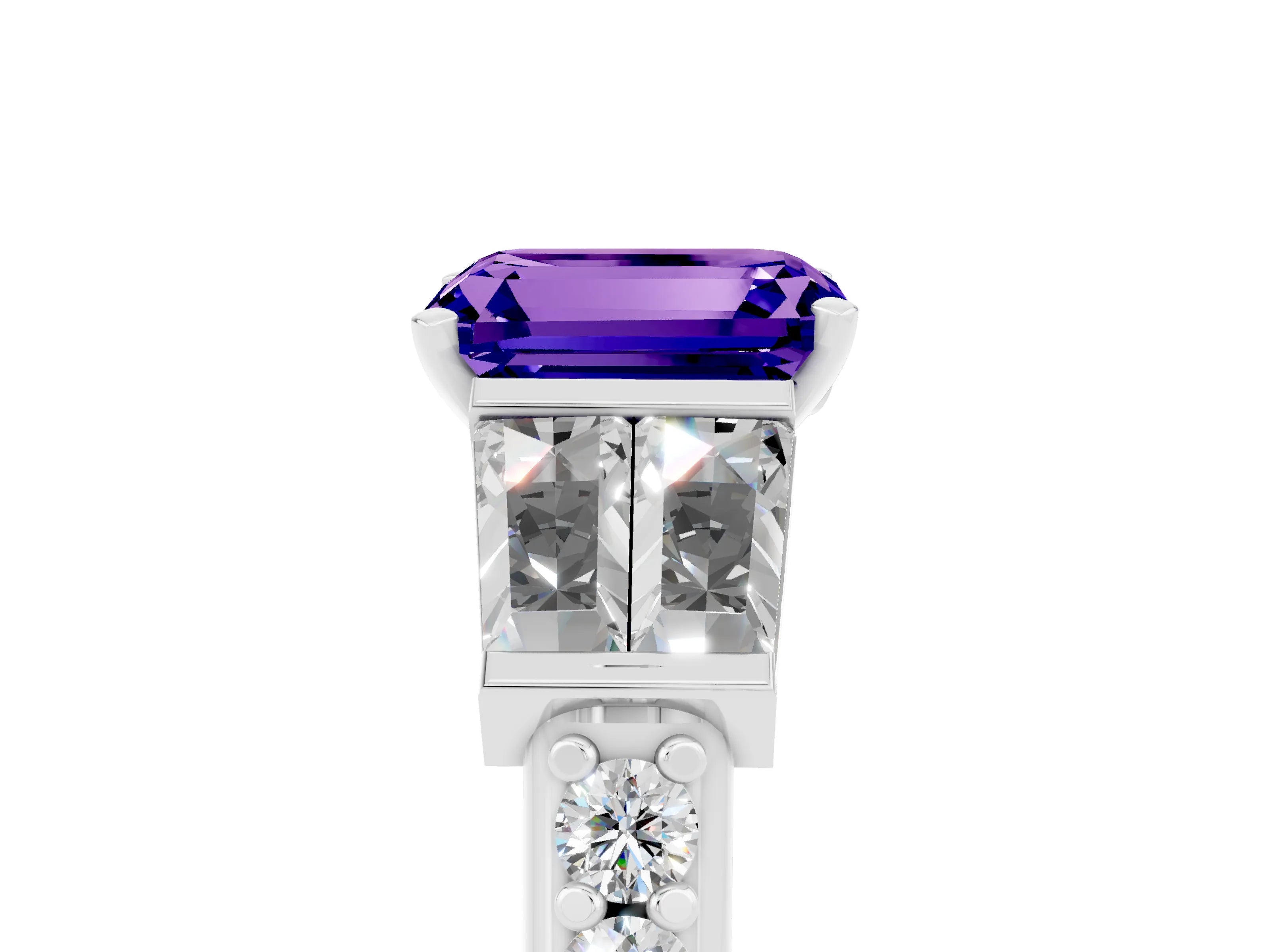 White gold Emerald Cut Tanzanite Engagement Ring with Baguette Side Stones and Channel Set Band_5