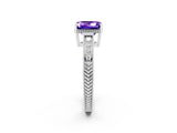 White gold Emerald Cut Tanzanite Engagement Ring with Milgrain Channel Set Band and Prong Setting_2