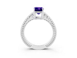 White gold Emerald Cut Tanzanite Engagement Ring with Milgrain Channel Set Band and Prong Setting_3