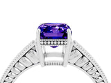 White gold Emerald Cut Tanzanite Engagement Ring with Milgrain Channel Set Band and Prong Setting_4