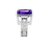 White gold Emerald Cut Tanzanite Engagement Ring with Milgrain Channel Set Band and Prong Setting_5