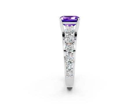 White gold Emerald Cut Tanzanite Engagement Ring with Pavé Band and Four-Prong Setting_2