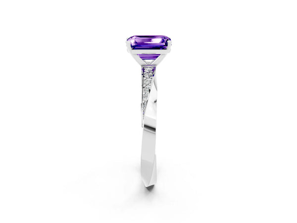 Platinum Emerald Cut Tanzanite Engagement Ring with Side Stone Accents and Four-Prong Setting