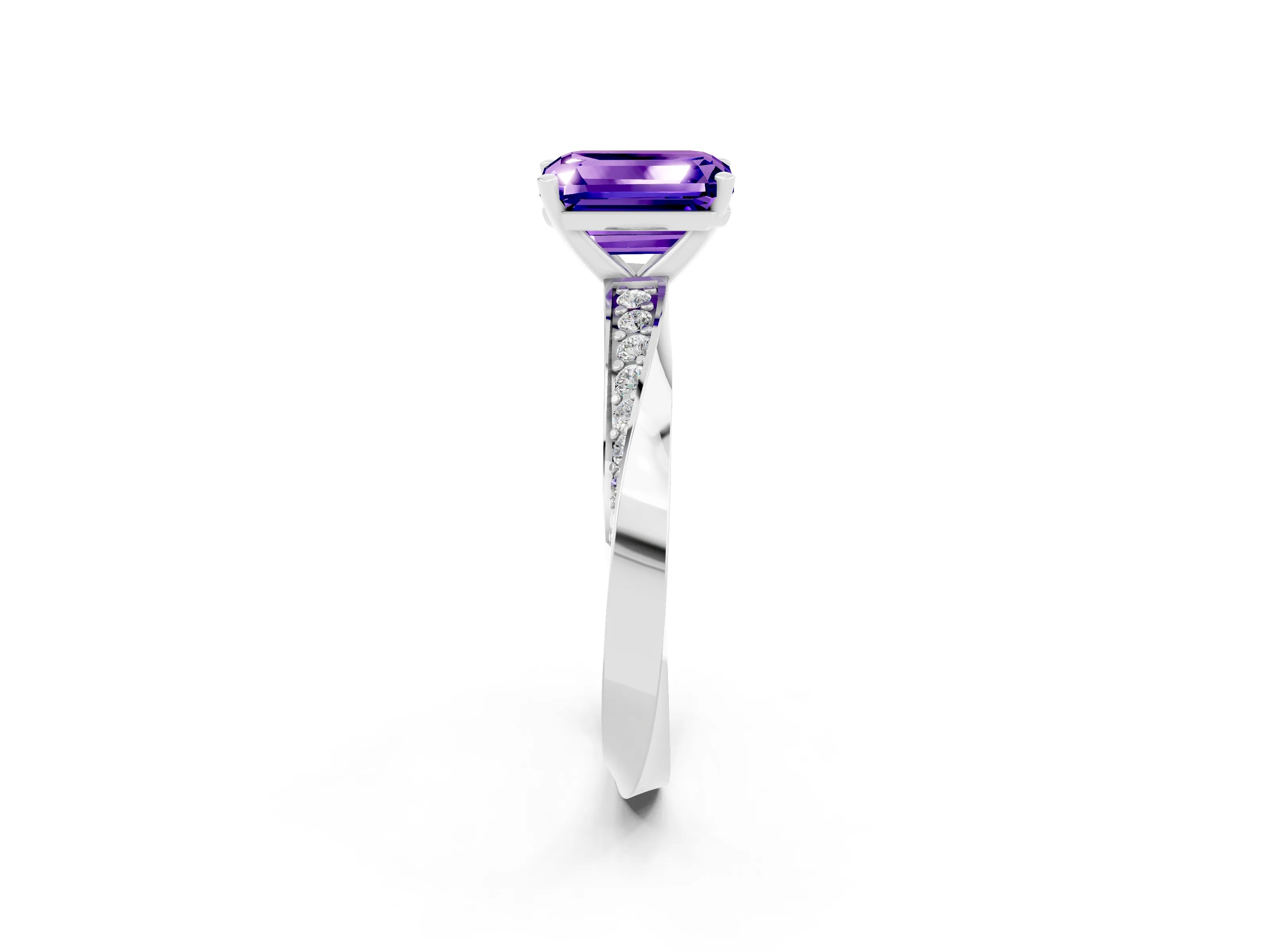 White gold Emerald Cut Tanzanite Engagement Ring with Side Stone Accents and Four-Prong Setting_29