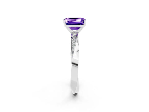 White gold Emerald Cut Tanzanite Engagement Ring with Side Stone Accents and Four-Prong Setting_29