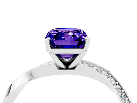 White gold Emerald Cut Tanzanite Engagement Ring with Side Stone Accents and Four-Prong Setting_31