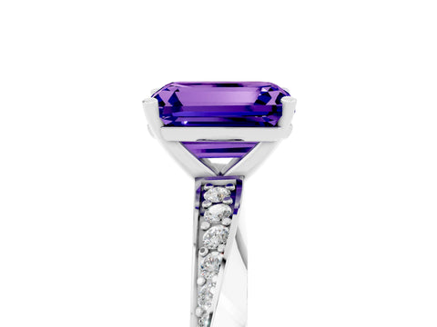 White gold Emerald Cut Tanzanite Engagement Ring with Side Stone Accents and Four-Prong Setting_32