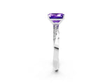 White gold Emerald Cut Tanzanite Engagement Ring with Side Stone Accents and Four-Prong Setting_86