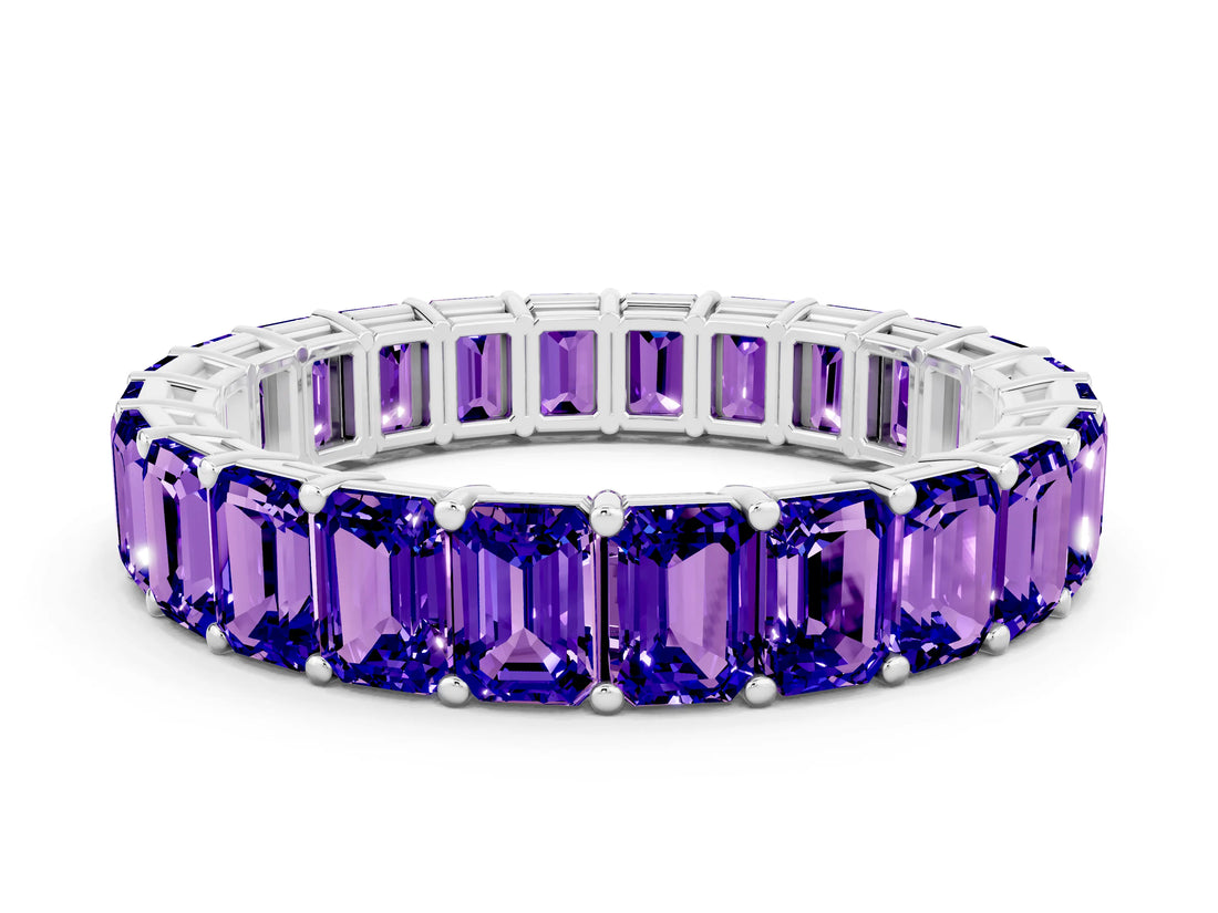 White gold Emerald Cut Tanzanite Eternity Band with Shared Prong Setting_6