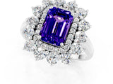 White gold Emerald Cut Tanzanite Floral Double Halo Engagement Ring with Prong Setting_37