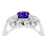 White gold Emerald Cut Tanzanite Floral Double Halo Engagement Ring with Prong Setting_40