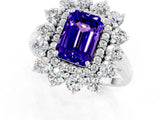 White gold Emerald Cut Tanzanite Floral Double Halo Engagement Ring with Prong Setting_97