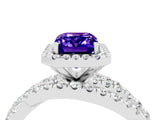 White gold Emerald Cut Tanzanite Halo Ring with Round Split Shank and Prong Setting_64