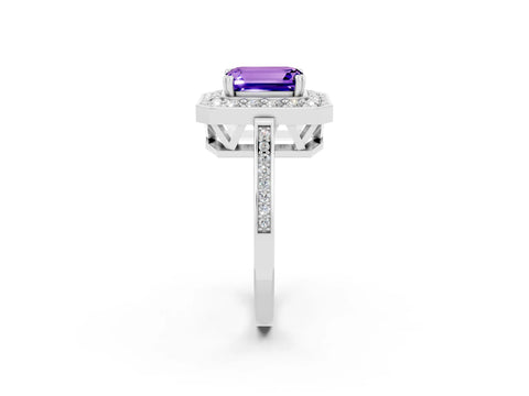 White gold Emerald Cut Tanzanite Halo Ring with Split Shank and Four-Prong Setting_2